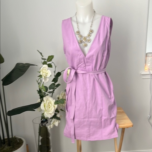 Amylynn Lavender Sleeveless Wrap Dress deep V tie - Picture 6 of 11